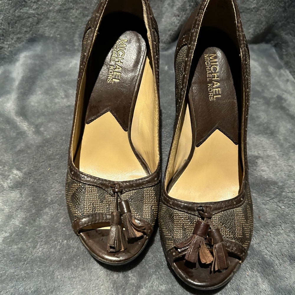 Michael Kors Brown Tassel Peep-Toe Heels